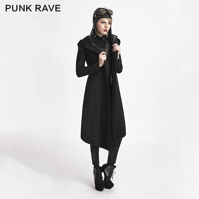 Y-611 Woolen Long Hooded Gothic Trench Coats With Duffle