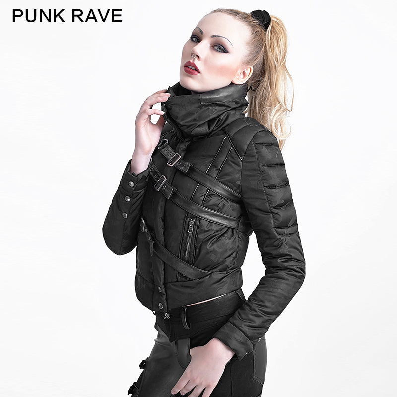 Y-619 Winter black Short Punk Jacket With Belts