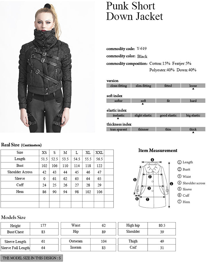 Y-619 Winter black Short Punk Jacket With Belts