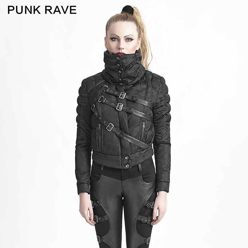 Y-619 Winter black Short Punk Jacket With Belts