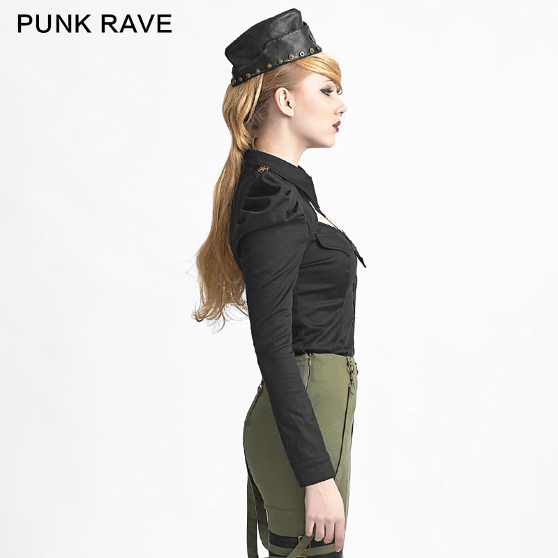 Y-625 Winter Uniform Style Punk Shirts With Long Puff Sleeves