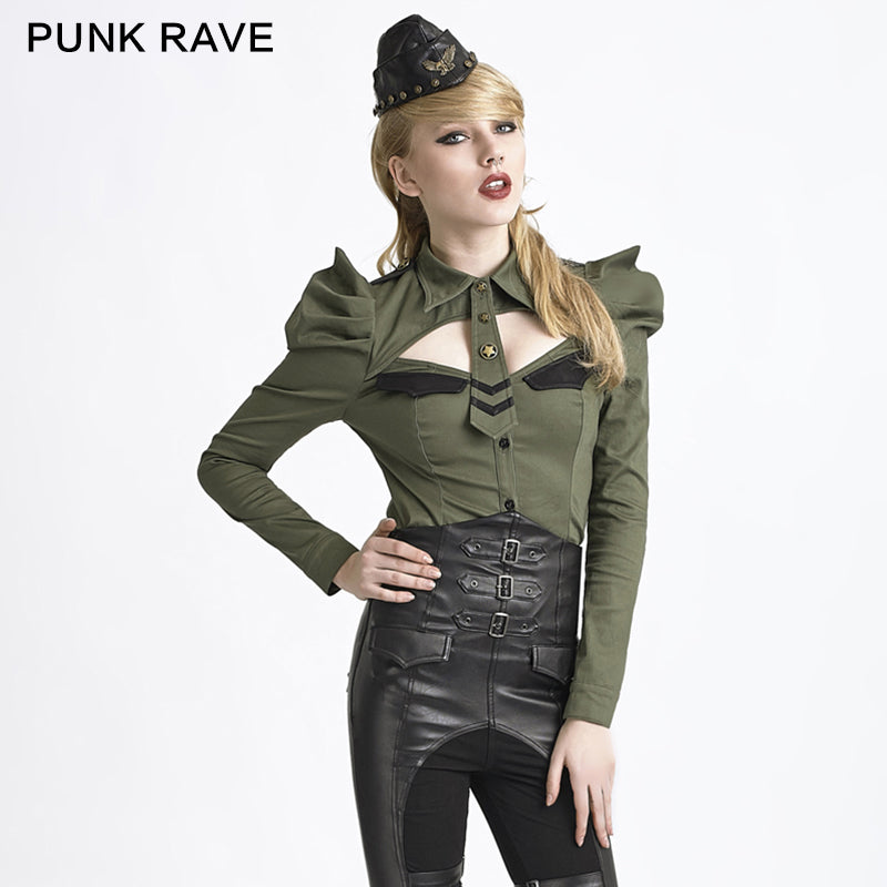 Y-625 Winter Uniform Style Punk Shirts With Long Puff Sleeves