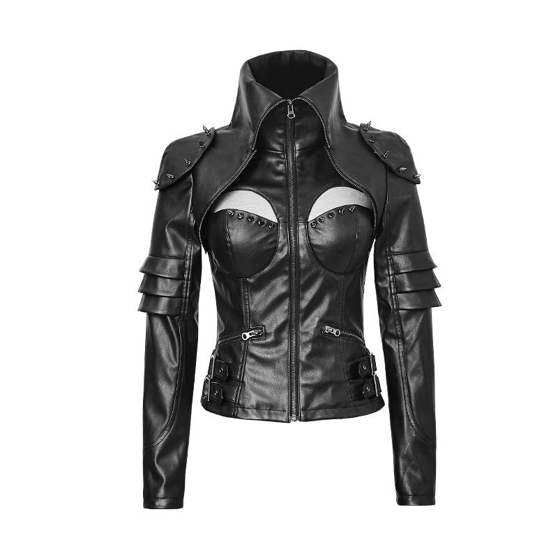 Y-626 Rivets Studded Sexy Tight Punk Jacket With High Collar For Women