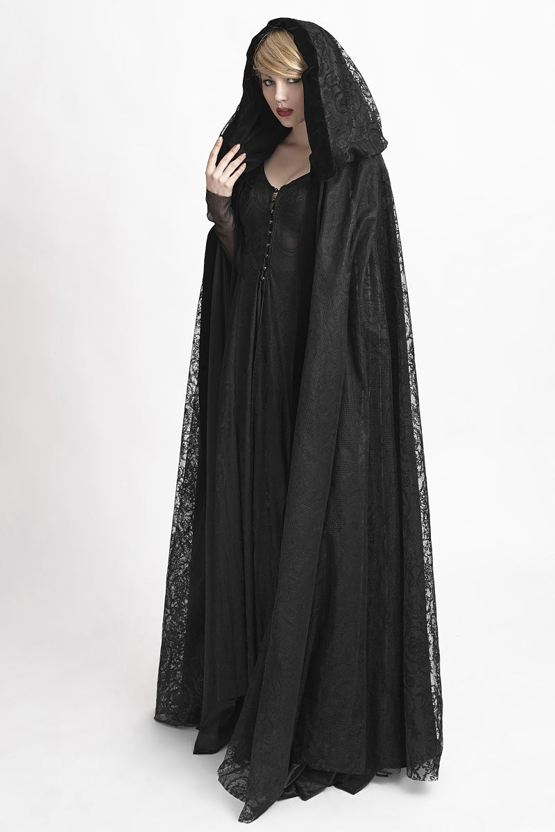 Y-629 Velvet Fabric Big Cape Gothic Trench Coats With Flower Pattern