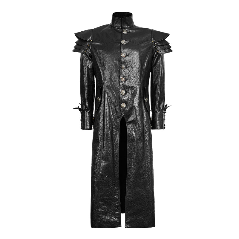 Y-630 Long black Leather Punk Trench Coat For Men