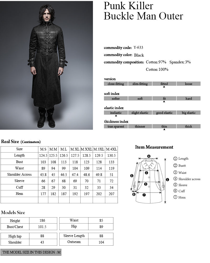 Y-633 Vampire Cool Buckle Long Punk Trench Coat For Men