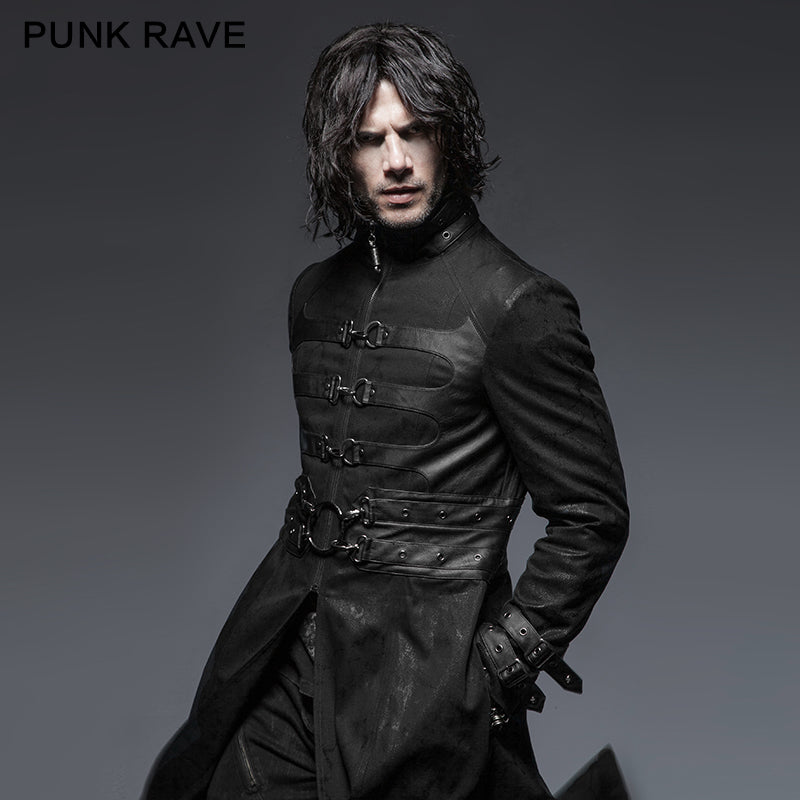 Y-633 Vampire Cool Buckle Long Punk Trench Coat For Men