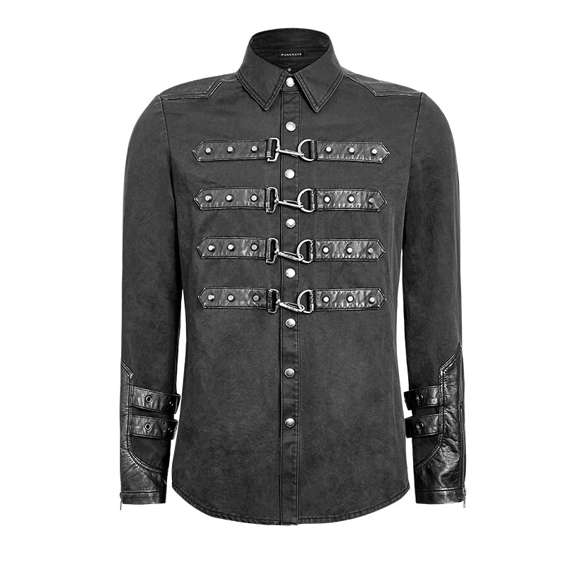 Y-634 Rock Metallic black Slim Punk Shirts With A Collar