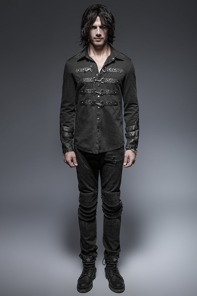 Y-634 Rock Metallic black Slim Punk Shirts With A Collar