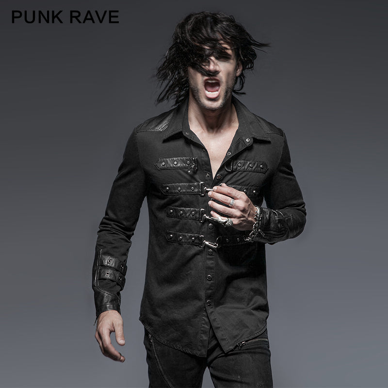 Y-634 Rock Metallic black Slim Punk Shirts With A Collar