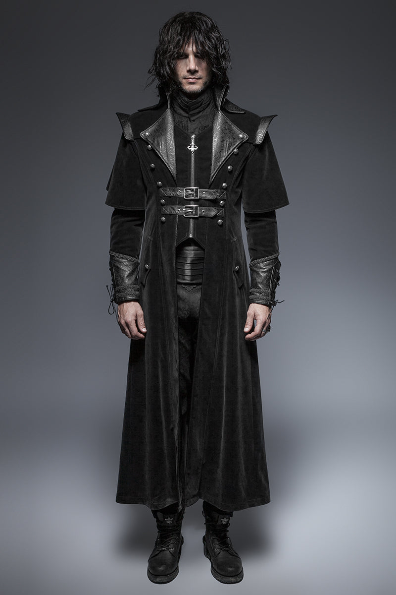 Y-636 Military black Leather Long Gothic Trench Coats With Belts