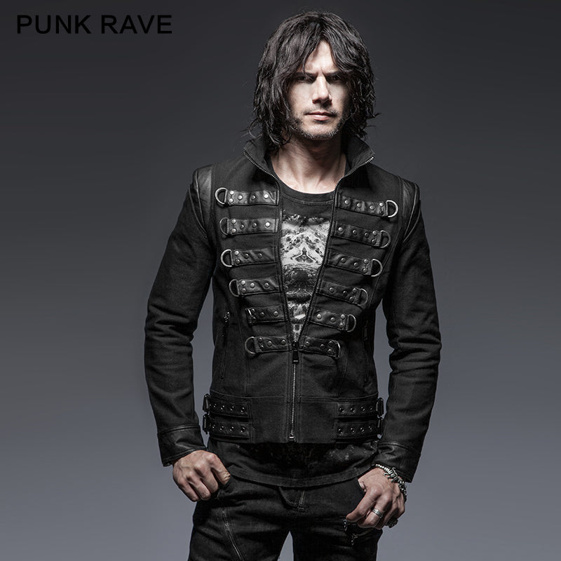 Y-637 Soldiert Stripe Zipped Short Punk Jacket