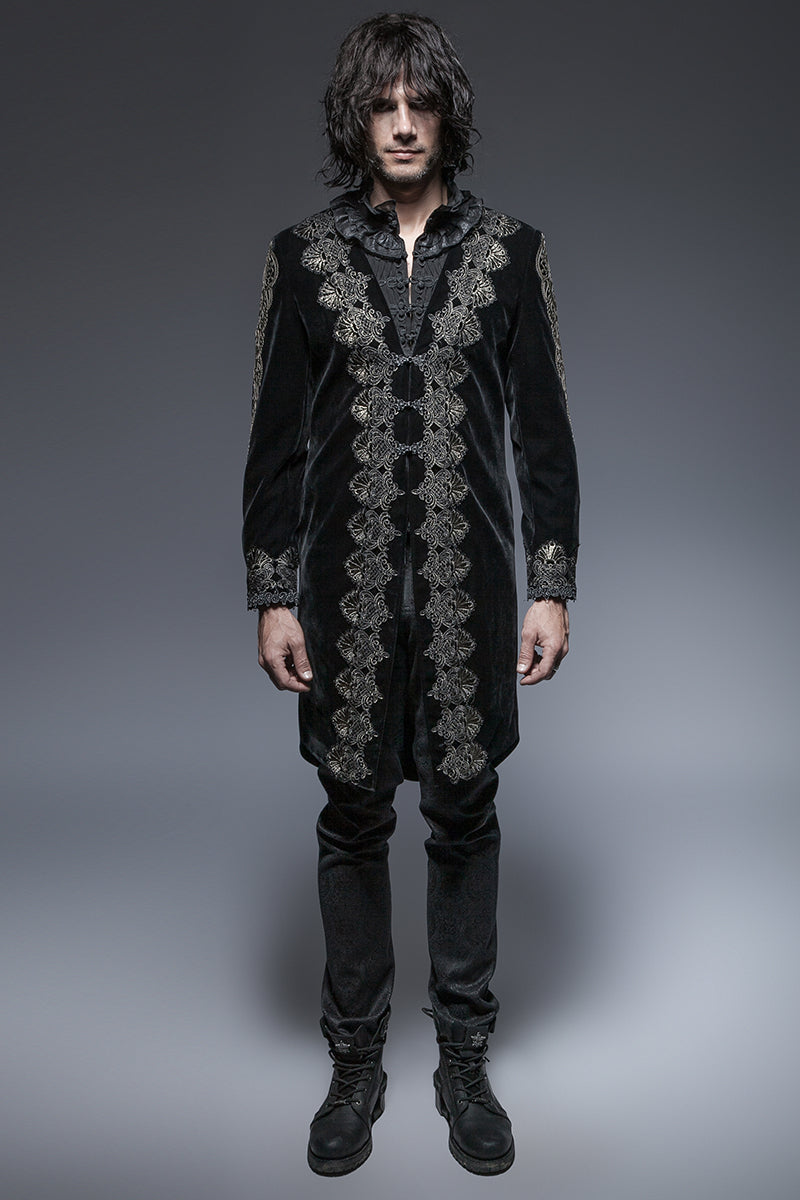 Y-641 Retro black Long Gothic Trench Coats With Aesthetic Pattern