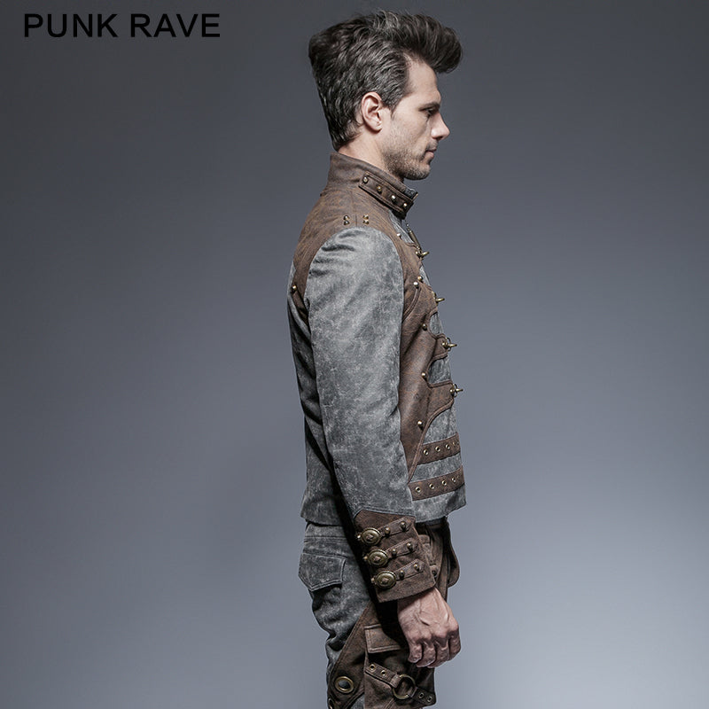 Y-646 Steampunk Zipped Short Punk Jacket With Stand-up Collar