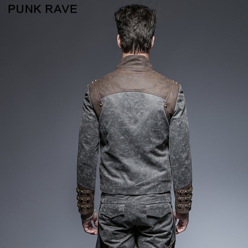 Y-646 Steampunk Zipped Short Punk Jacket With Stand-up Collar