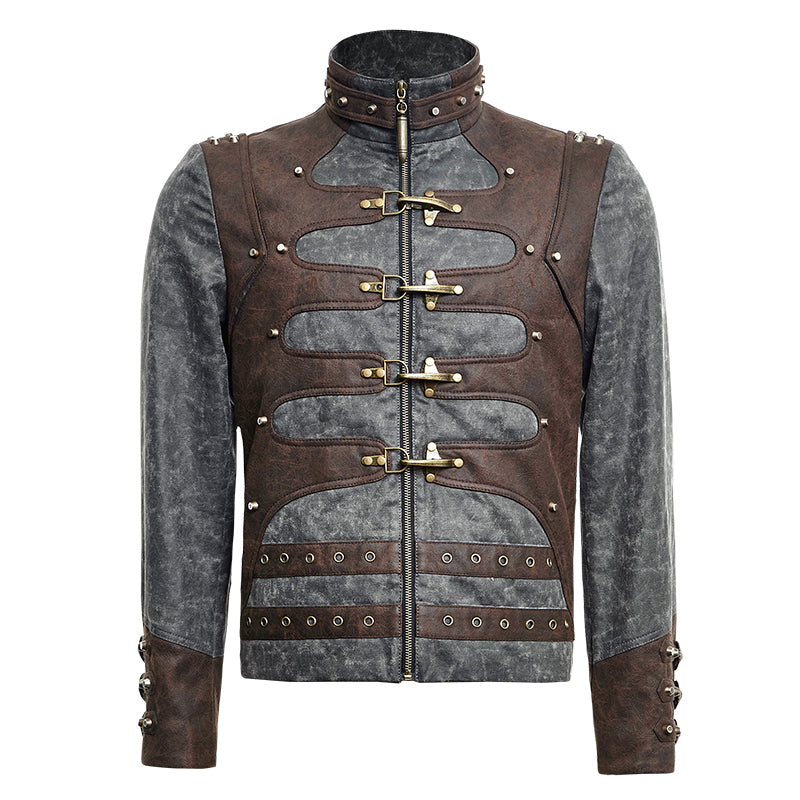 Y-646 Steampunk Zipped Short Punk Jacket With Stand-up Collar