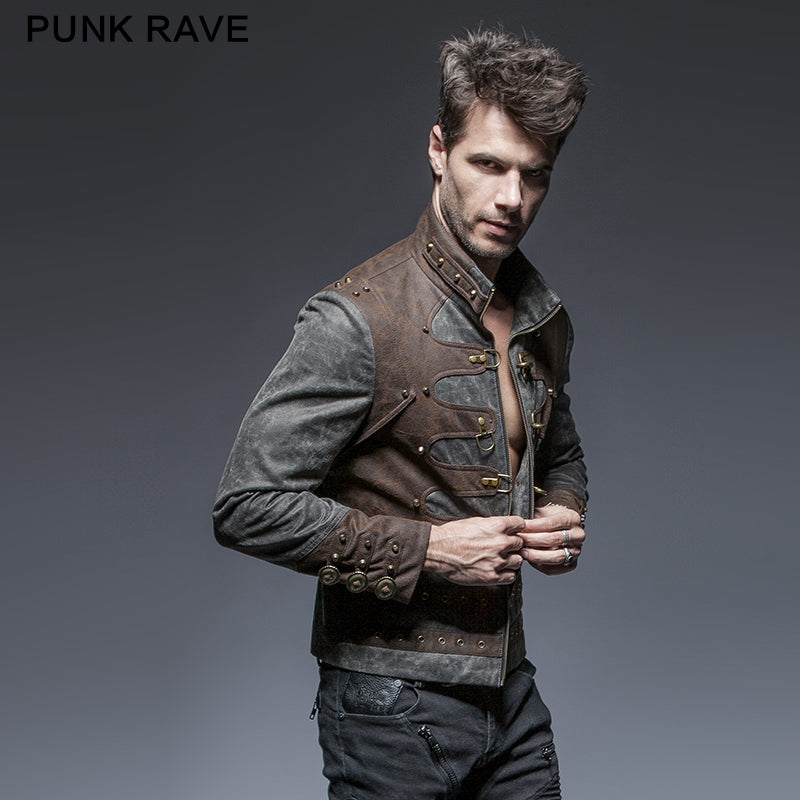 Y-646 Steampunk Zipped Short Punk Jacket With Stand-up Collar