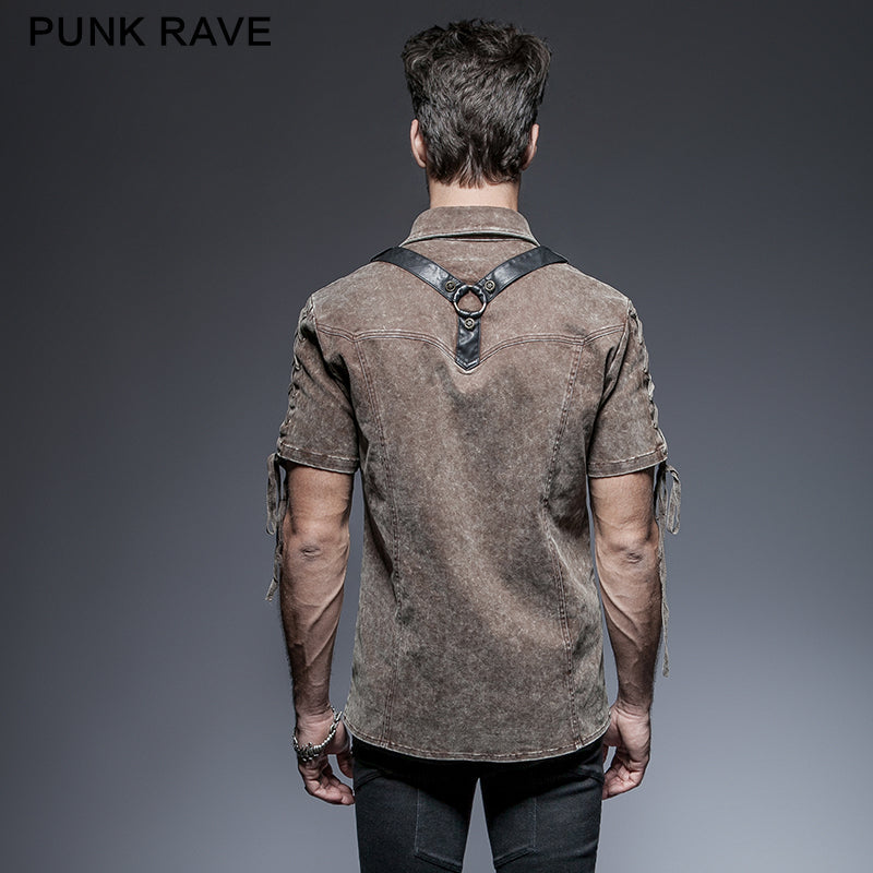 Y-652 Steampunk Military Punk Shirts For Man With Double Pockets