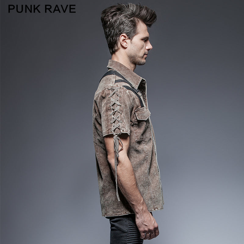 Y-652 Steampunk Military Punk Shirts For Man With Double Pockets