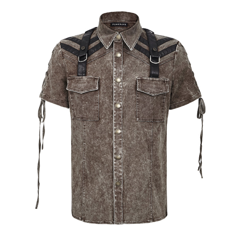 Y-652 Steampunk Military Punk Shirts For Man With Double Pockets