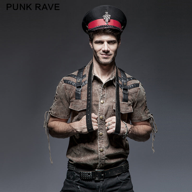 Y-652 Steampunk Military Punk Shirts For Man With Double Pockets