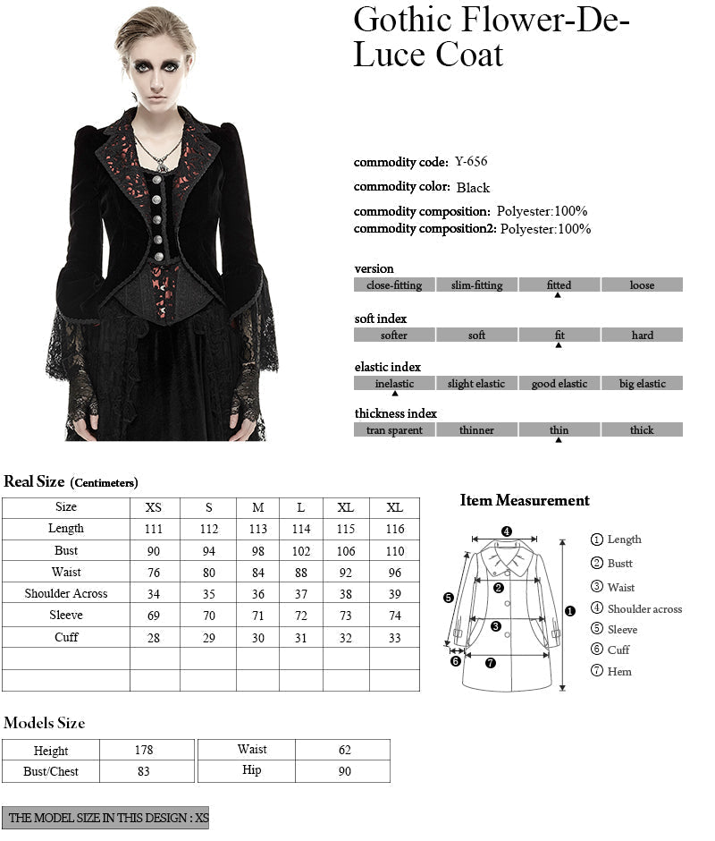 Y-656 Spring Palace Slim Gothic Trench Coats With Flower Lace Pattern