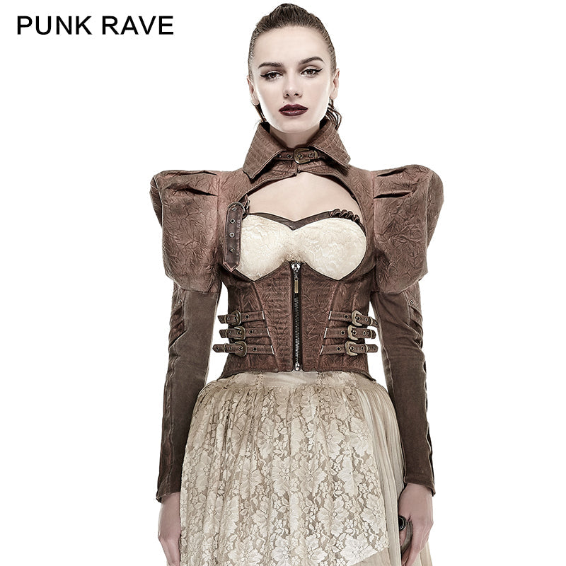 Y-660 Steampunk black Short Punk Trench Coat With High Collar