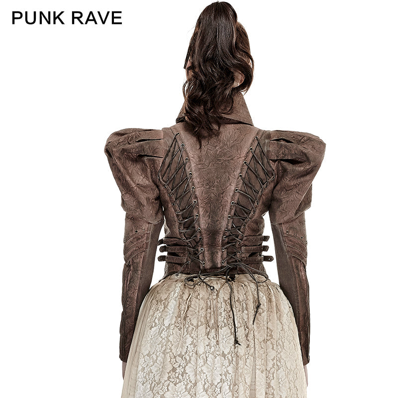 Y-660 Steampunk black Short Punk Trench Coat With High Collar