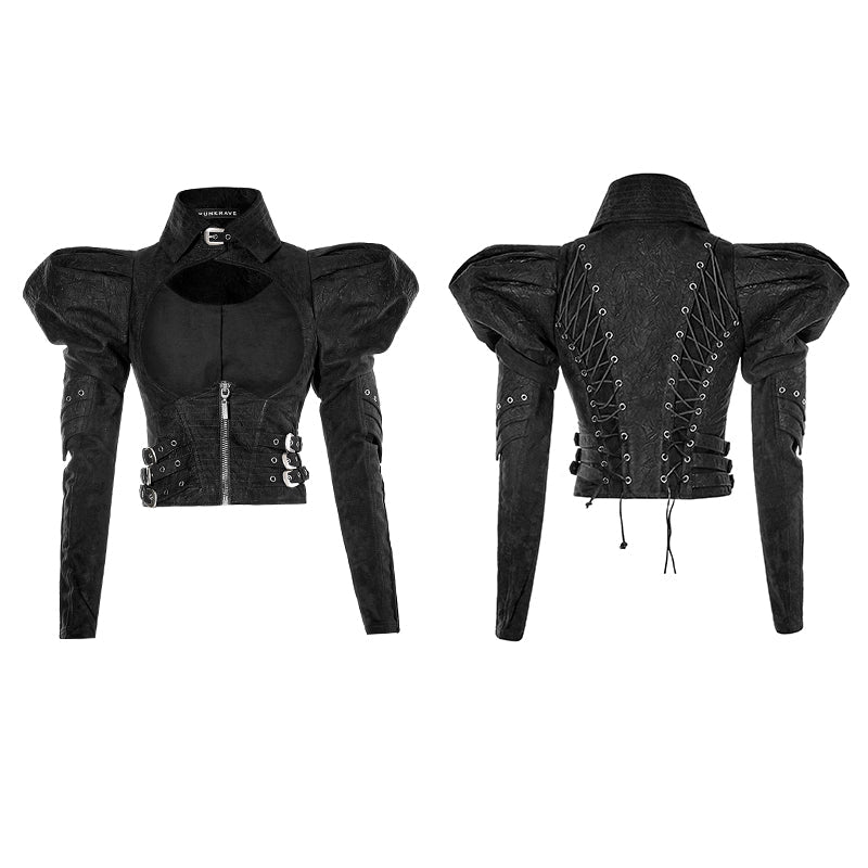 Y-660 Steampunk black Short Punk Trench Coat With High Collar