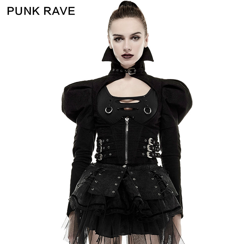 Y-660 Steampunk black Short Punk Trench Coat With High Collar