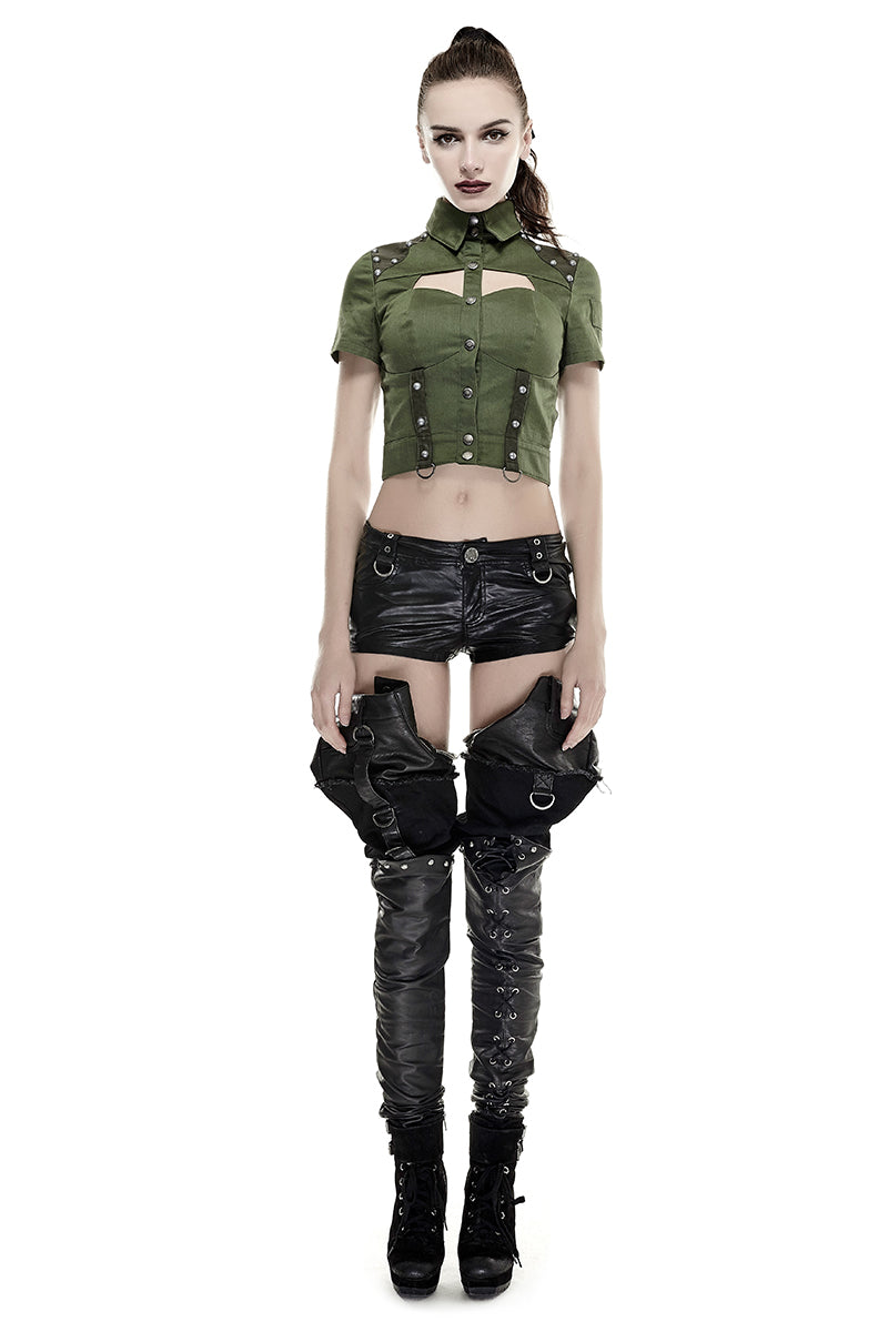 Y-666 Military Sexy Leather Punk Shirts With Rivet Studded