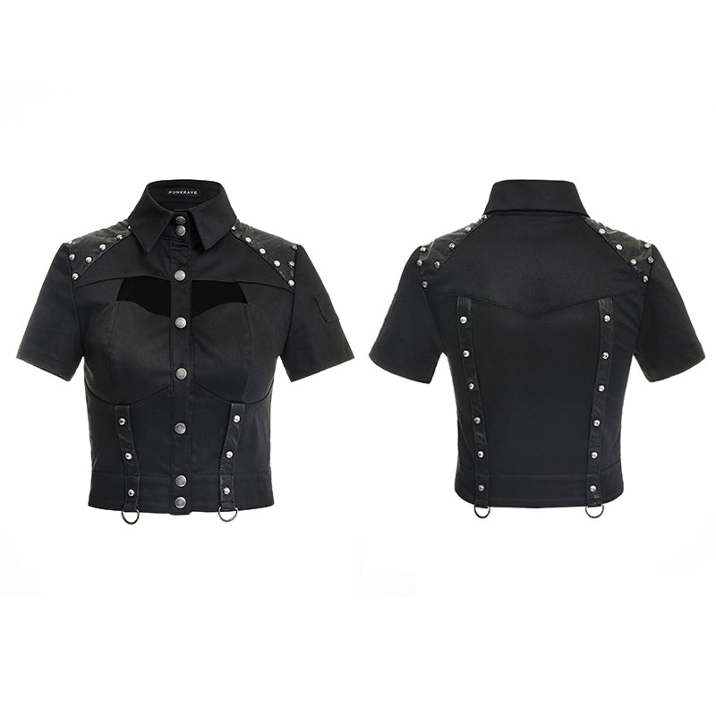 Y-666 Military Sexy Leather Punk Shirts With Rivet Studded