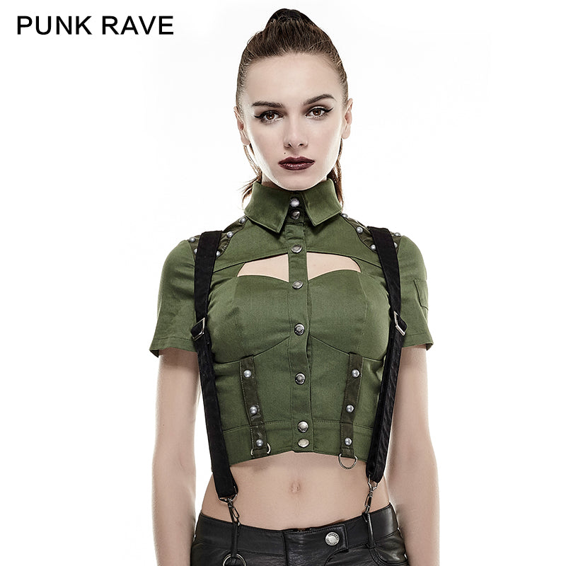 Y-666 Military Sexy Leather Punk Shirts With Rivet Studded