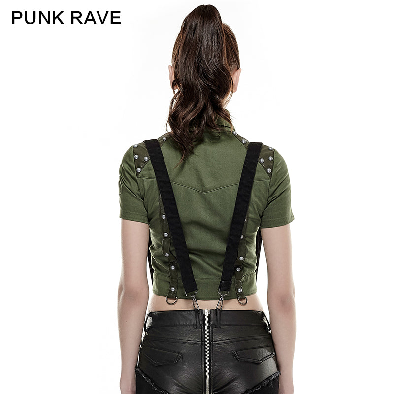 Y-666 Military Sexy Leather Punk Shirts With Rivet Studded