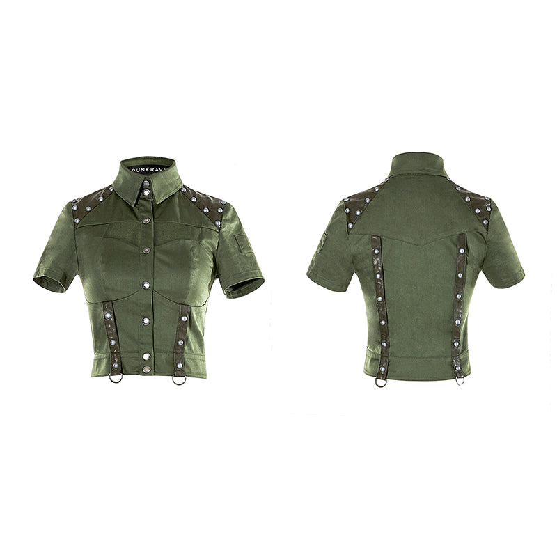 Y-666 Military Sexy Leather Punk Shirts With Rivet Studded