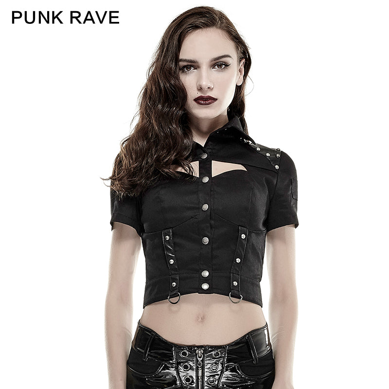 Y-666 Military Sexy Leather Punk Shirts With Rivet Studded