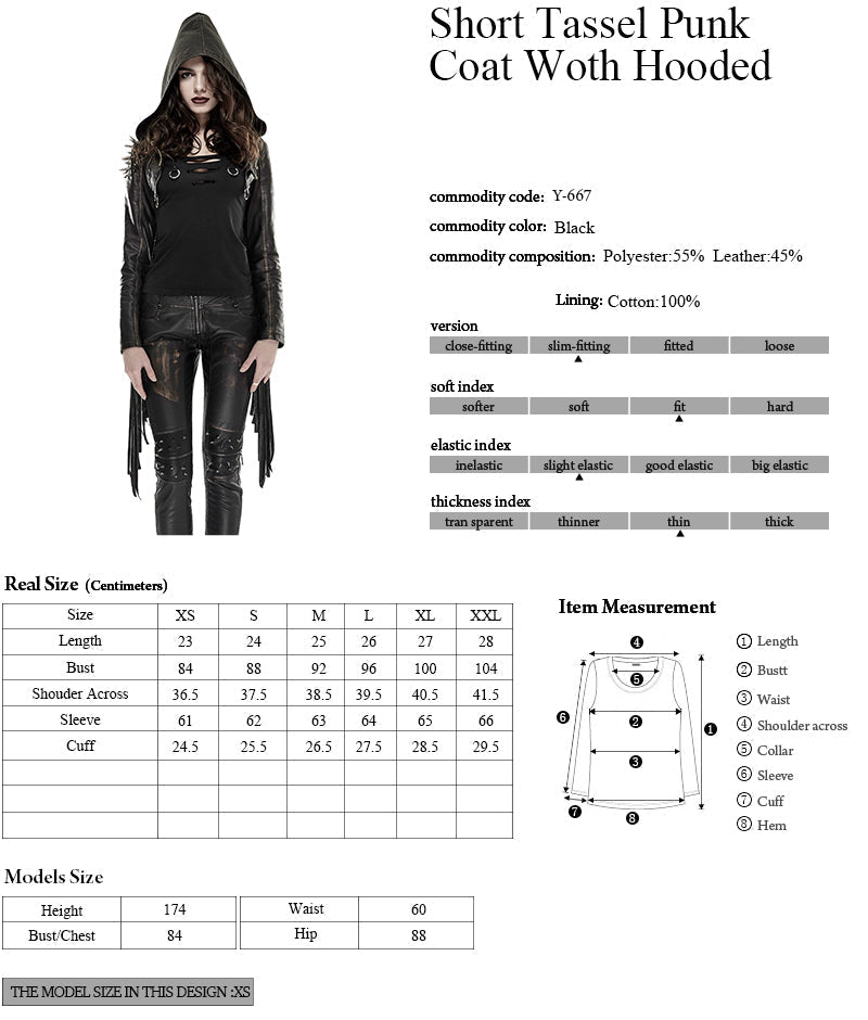 Y-667 Short Leather Tassel Rivets Gothic Jackets With Hood