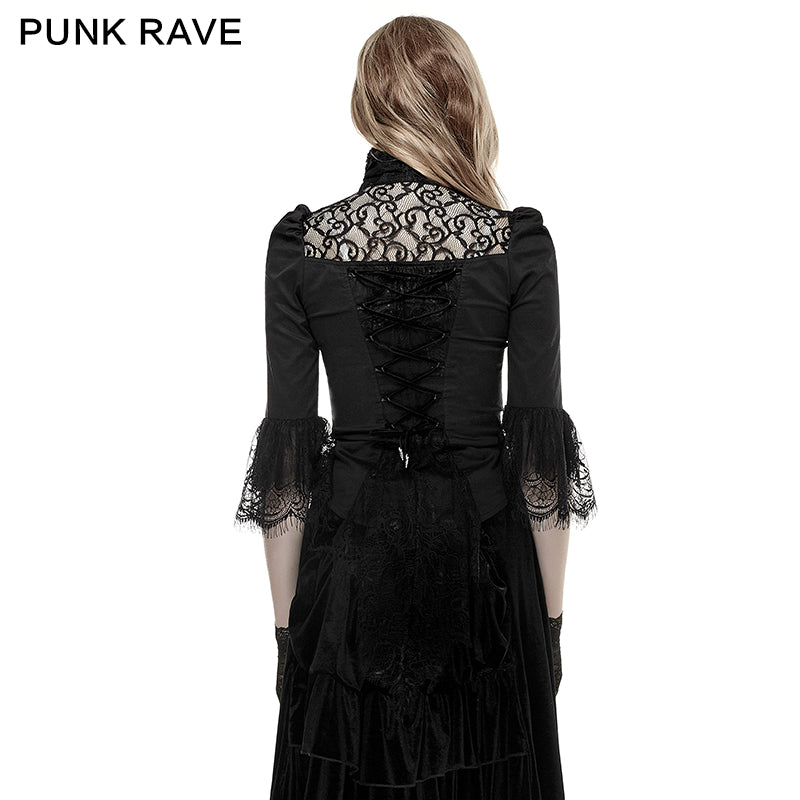 Y-668 Soft Textile Twill And Lace Fabric Gothic Shirt With High Collar