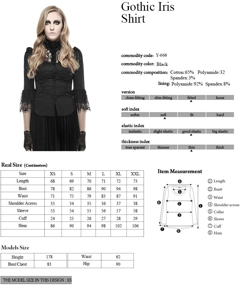 Y-668 Soft Textile Twill And Lace Fabric Gothic Shirt With High Collar