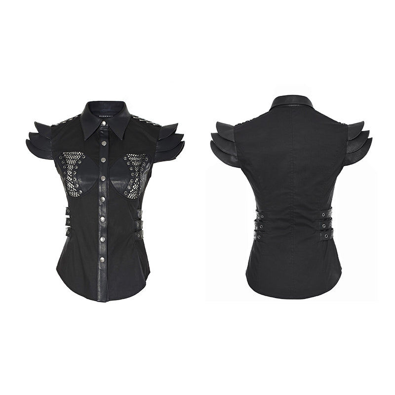 Y-671 Spring Military Leather Skinny Punk Shirts For Women