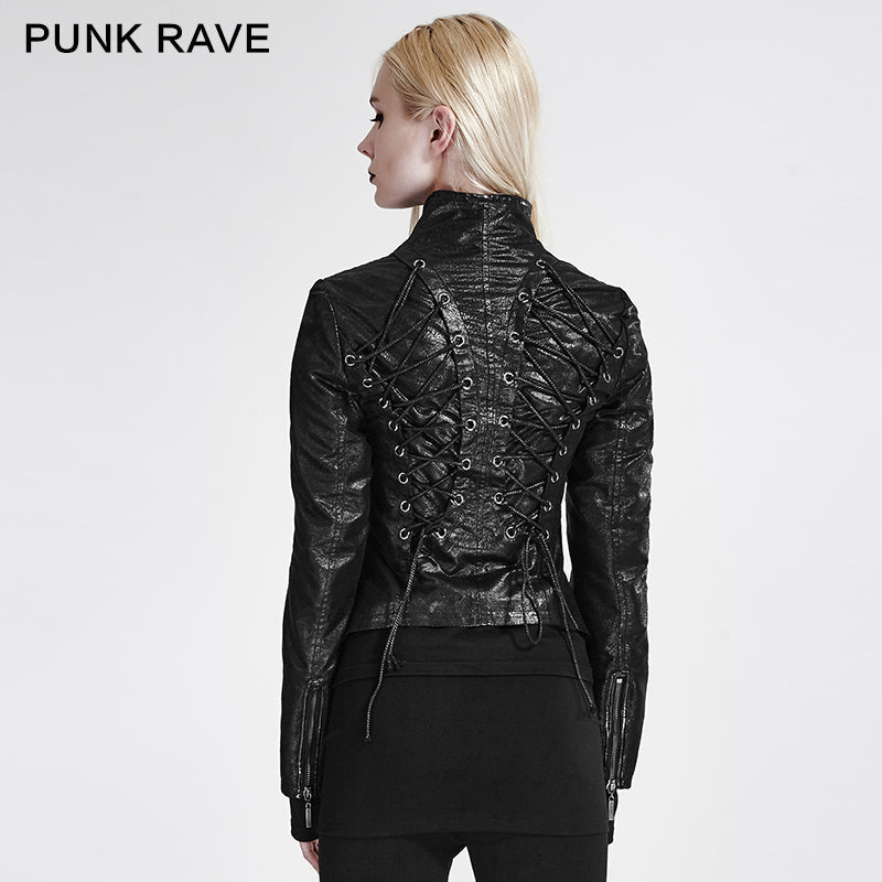 Y-672 black Vintage Slim-fitting Punk Jacket With Stand Collar