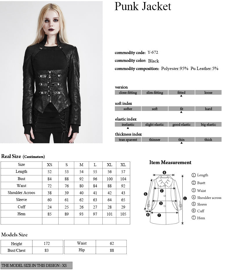 Y-672 black Vintage Slim-fitting Punk Jacket With Stand Collar