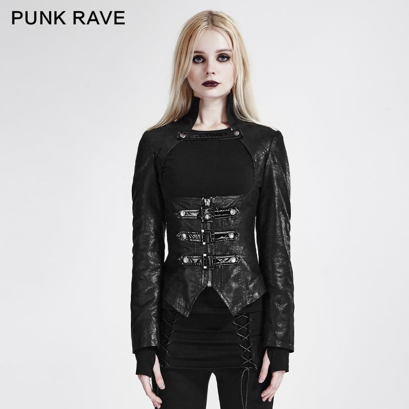 Y-672 black Vintage Slim-fitting Punk Jacket With Stand Collar