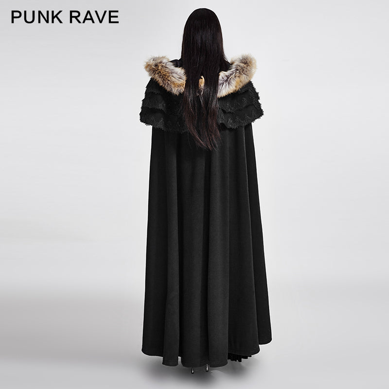 Y-673 Long Cloak Gothic Trench Coats With Excellent Wool Collar