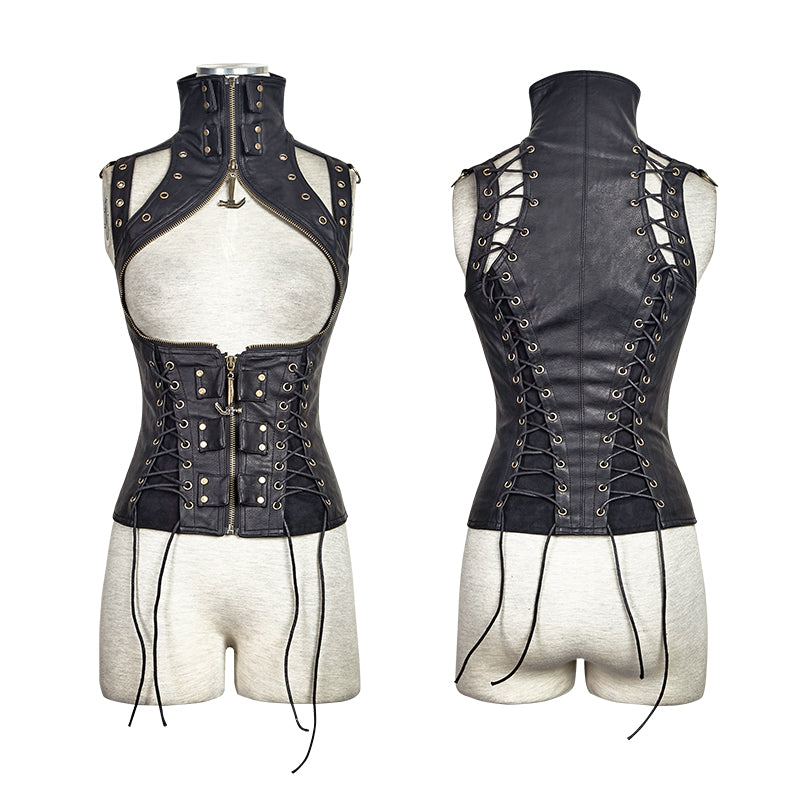 Y-674 Fashion Unusual Short Leather Punk Vest