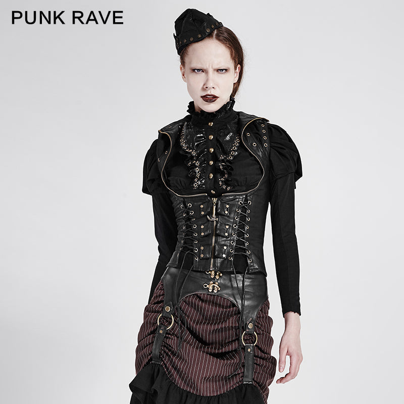 Y-674 Fashion Unusual Short Leather Punk Vest