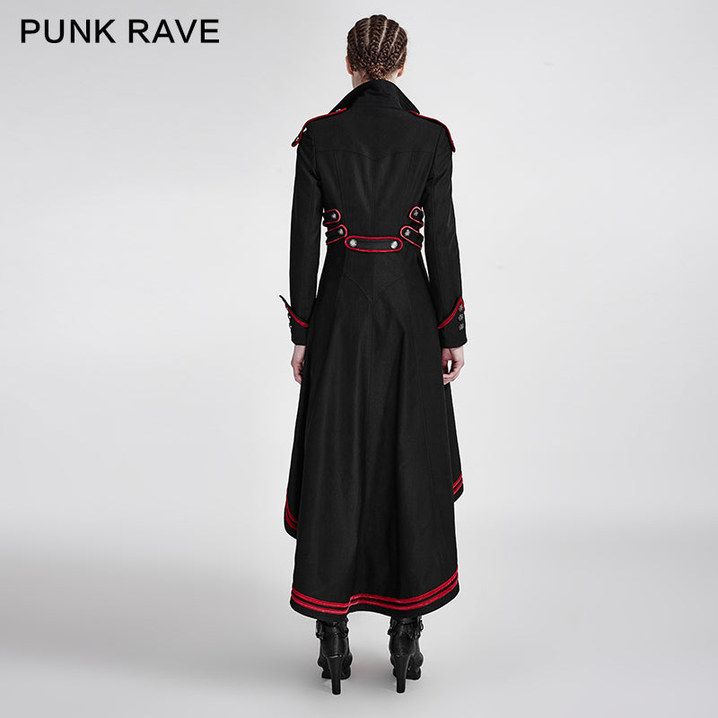 Y-675 Long Red-piped Gothic Trench Coats With Turn-down Collar  For Winter