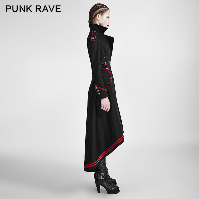 Y-675 Long Red-piped Gothic Trench Coats With Turn-down Collar  For Winter