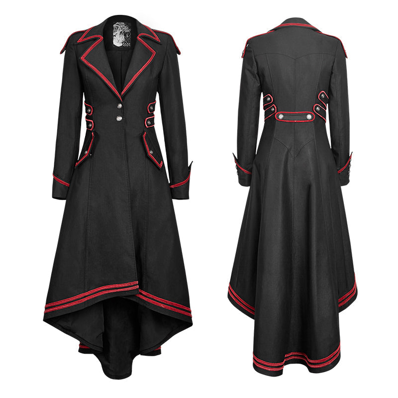 Y-675 Long Red-piped Gothic Trench Coats With Turn-down Collar  For Winter