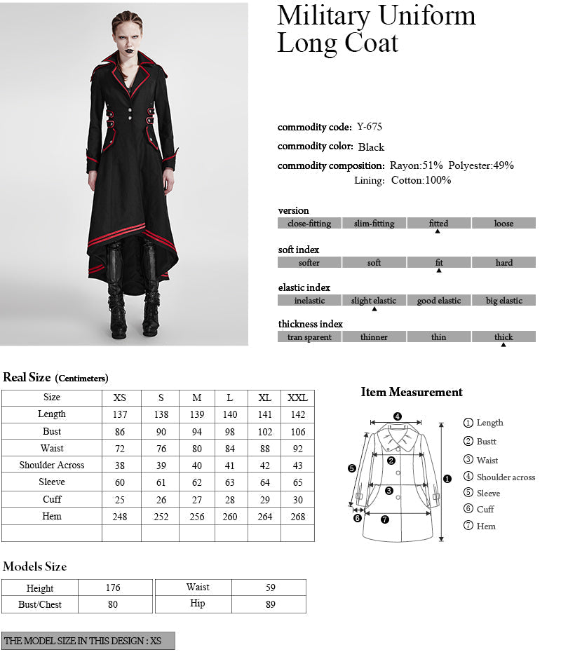 Y-675 Long Red-piped Gothic Trench Coats With Turn-down Collar  For Winter